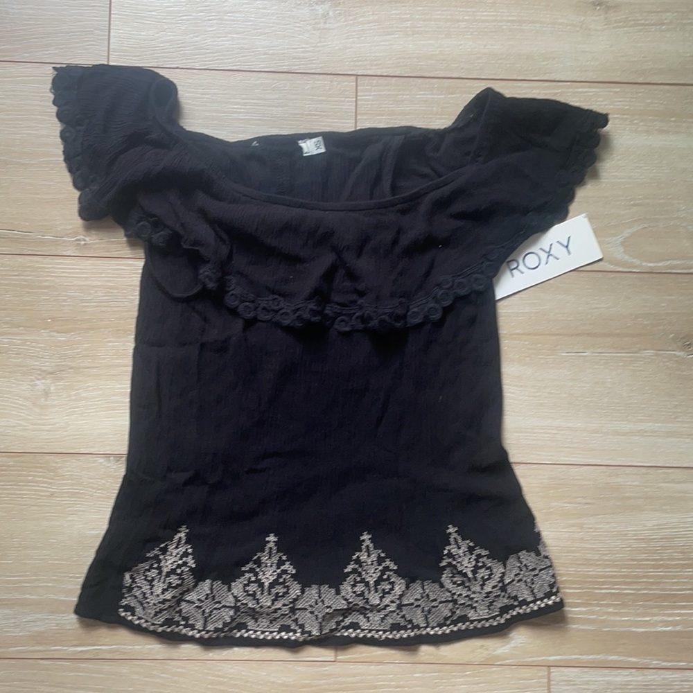 ROXY XS Black Ruffle Off the Shoulder Top